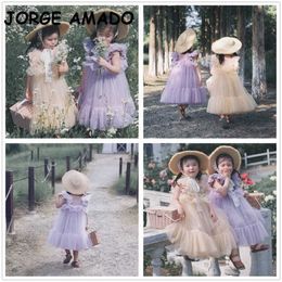 Summer Girls Dress Fluffy Tulle Flare Sleeve Kids Princess Dresses for Children Clothes E90001 210610