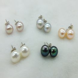 5pair AAA+A White black Purple pink gray 7mm natural Freshwater pearl earrings
