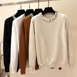 Woman Sweaters Winter Clothes Women Sweaters For Women Long Sleeve Beading O-Neck Knitted Sweater Women Pullover Tops D969 210426