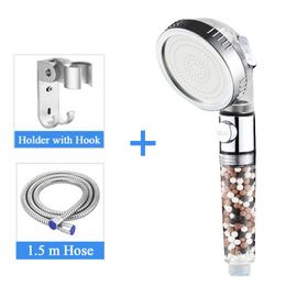 ZhangJi 3-Function SPA Shower Head Stop Switch Bathroom Water Saving Spray Nozzle ABS Anion Philtre High Pressure 210724