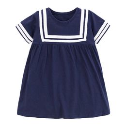 Little Maven New Spring Autumn Children Blue Navy College O-neck Girls 2-7yrs Short Rushed Cotton Knitted CuteCasual Dresses Q0716