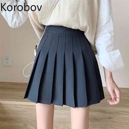 Korobov Women Streetwear Pleated Skirts New Autumn A-Line Irregular Faldas Mujer Preppy Style Korean OL Fashion Skirt 210430