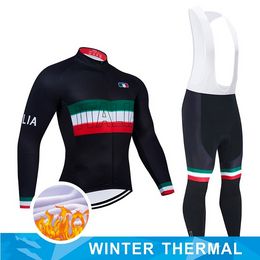 2022 ITALIA Winter Cycling Jersey Bib Set MTB Black Bike Clothing Mens Ropa Ciclismo Thermal Fleece Bicycle Clothes Cycling Wear