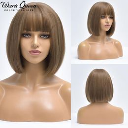 blonde bob wig with bangs Canada - Synthetic Wigs Short Bob Stright Wig With Bangs Ombre Blonde Black For Women Natural Lolita Cosplay Daily Hair Heat Resistant