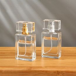 30ml 50ml Square Perfume Glass Bottle Clear Empty Spray Perfume Bottle With Gold Silver Cap DH9912