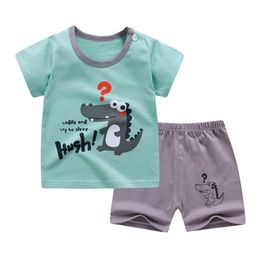 Animal Print Boys Girls Short Sleeve T Shirt+Shorts Suit For Summer Children Kids Shorts Sleeve Clothes Cotton Top Set 210326