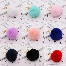 Fluffy Faux Rabbit Fur Ball Keychain Pompom Car Keyring Gold Colour Chains Key Chains Bag Backpack Pendant Decoration Accessories