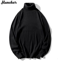 Huncher Mens Knitted Turtleneck Sweater Men Autumn Winter Vintage Pullover Jumper Male Korean Style Black Sweaters For Men 210818