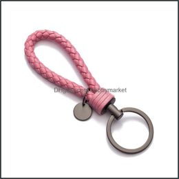 Keychains Fashion Aessories Handmade Braid Real Sheepskin Leather Woven Rope Keychain Wrist Couple Key Chain Llavero Ring Holder Car Pendant