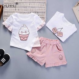 Baby Girls Clothing Sets Summer Newborn Infant Clothes Casual Short Sleeve Cotton Ice-cream Top Pants 2 Pcs Princess Kids Set X0902