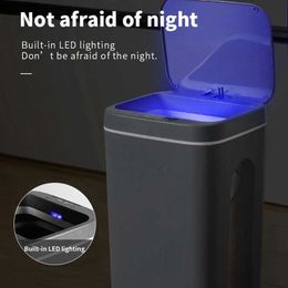 Automatic Trash Can Dustbin Bin for Kitchen Wastebin Sensor Intelligent Bucket Garbage Storage Bathroom Paper Basket LED Light 210728