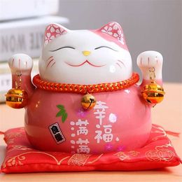 4/6.5 inch Ceramic Maneki Neko Piggy Bank Creative Home Decoration Porcelain Ornaments Lucky Fortune Cat Money Box Business Gift 211101