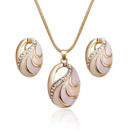 Earrings & Necklace Fashion Oval Pendant Necklaces Set Wedding Engagement Jewelry Sets For Women Gift