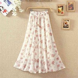 Women Summer Elegant Floral Printed Midi Boho Beach Skirts Fashion Ladies Spring Streetwear High Waist Casual Chiffon Skirt S245 210621