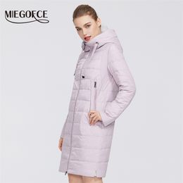 MIEGOFCE Designer Collection Women Jacket with Zipper and Medium Knee Length Resistant Collar Hood Coat 210923