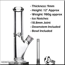 Heavy 9mm Glass Bong Hookahs Straight notches elephant Joint waterpipe with 12/14/18 14mm cone