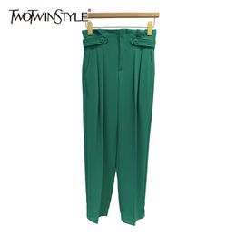 Casual Patchwork Button Harem Pants For Women High Waist White Trouser Female Fashion Clothing Spring 210521