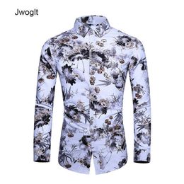 Autumn Men Hawaiian Long Sleeve Shirts Floral Printed Beach Shirt Big Size 5XL 6XL 7XL 210528