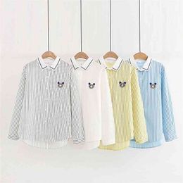 HSA Women Elegant Blouses Turn-Down Collar Long Sleeve Kawaii Striped Blous Female Sweet Embroidered Button Shirt Tops 210430