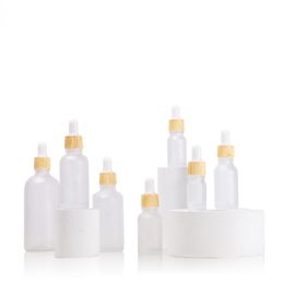 Frosted Glass Dropper Bottle 5-100ml Portable Empty Refillable Makeup Cosmetics Container Tube Vials with Plastic Bamboo Cap