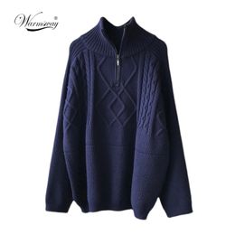 Women's Thick Warm Knitted Pullover Solid Long Sleeve Turtleneck Sweaters Half Zip Up Winter Coat Comfy Clothing C-295 211218