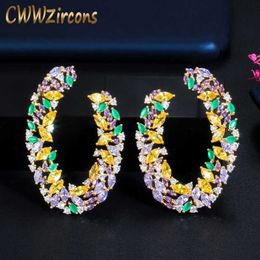 Luxury Unique Designer Multicolor Cubic Zirconia Big Round Drop Earrings Fashion Bohemian Femme Jewellery CZ694 210714