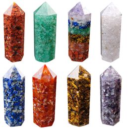 Loose gemstones Natural crystal large hexagonal column ornament seven chakra aogen energy 7 color wheel single pointed multicolor