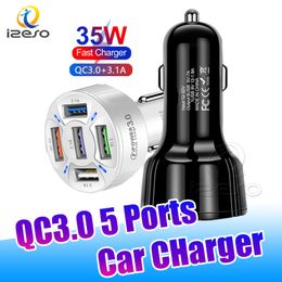 QC3.0 5USB Ports Phone Car Charger 35W LED Light Car USB Charge Auto Power Adapters for Smartphone izeso