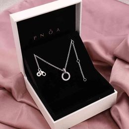 lomeo fall new style 100 925 silver high quality original 1 1 double circle pendant necklace diy womens Jewellery giftyp50category