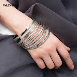 Ingesight.z 11pcs/set Vintage Geometric Big Round Circle Bracelets Bangles Charm Wrist Chain Arm Bangles Set for Women Jewelry Q0719