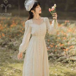 YOSIMI Beige Long Women Dress Midi Elegant Summer Vintage Evening Party Strapless Collar Cotton Mid-calf Sleeve 210604