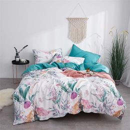 Svetanya Nordic Pastoral Floral Leaves Duvet Cover Set Luxury Egyptian Cotton Bed Linens Queen Size Bedding Set Fitted Sheet 210319