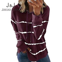 Jocoo Jolee Casual Harajuku Loose Sweatshirts Women Long Sleeve Striped Hoodies Spring Vintage Tops Ladies Simple Pullovers 210518