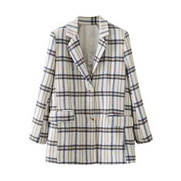 Elegant Women White Woollen Striped Blazers Fashion Ladies Plaid Jackets Streetwear Female Chic Slim Pocket Coats 210527