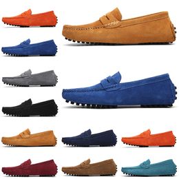 brown slippers UK - 2022 Non-Brand men casual suede shoes black light blue red gray orange green brown mens slip on lazy Leather shoe