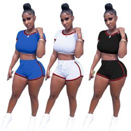 Summer clothes women tracksuits black outfits short sleeve shirt crop top+biker shorts two piece set plus size 2XL sportswear casual sweatsuits jogger suits 5066