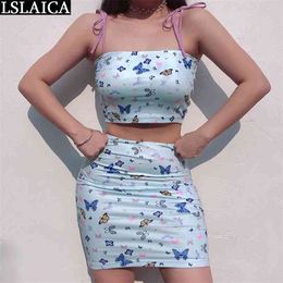 2 piece set women strapless tops&mini skirts casual wild 2 streetwear summer s 210515