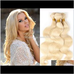 Brazilian Body Wave Human Hair Weaves 613 Blonde Two Tone Colour Full Head 3Pcs/Lot Double Wefts Remy Hair Extensions Cwvt5 Epv7G