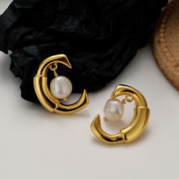 Stud Real 925 Sterlng Silver Earrings For Women Baroque Pearl C Geometric Korean Earings Luxury Party Chunky Statement Jewelry