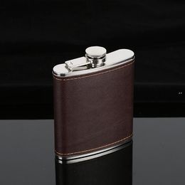 6oz Hip Flasks Leather Whiskey Flagon Leak Proof Stainless Steel Hip Flasks Outdoor Portable Wine Pot Pocket Flask JJE10545