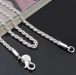 High quality 925 sterling silver Plated 3MM (16-24inches) twisted rope chain necklace fashion jewelry free s