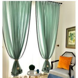 Mint Green Cotton Linen Curtain Yarn American Country Pure Colour Window Custom Living Room Bedroom Balcony & Drapes