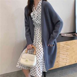 Autumn and Winter Sweater Coat Women's Mid-length Korean Version Over Knee Loose Cardigan Student Thickening 210427