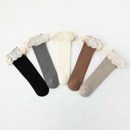 Spring Kids Girls Lace High-neck Socks Baby Ruffle Frilly Breathable Lovely Cute Knitted Cotton 5 Colors Fashions Children Sock M3382