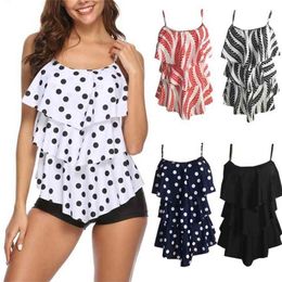 Plus Size Two Piece Swimsuit Polka Dot Print Swimwear Women Ruffle Tankini Push Up Shorts Bathing Suit 2XL Beach Pad 210630