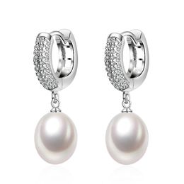 Top quality 925 silver with natural pearls women,precious stone bridal white hanging hoop pearl earrings girl Jewellery