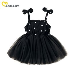 1-4Y Summer Toddler Infant Kid Baby Girls Tutu Dresses Cute Bow Dot Sleeveless Tulle Ball Gown Dress For Costumes 210515