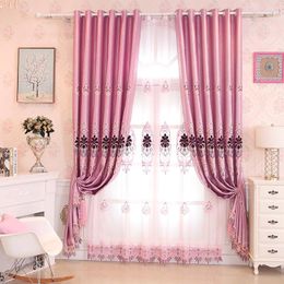 Curtain & Drapes Curtains For Living Dining Room Bedroom European-style Embroidery Girl Finished Pink