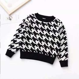 2T-7T pure Colour Plaid printing winter boy girl kid thick Knitted bottoming turtleneck shirts solid high collar pullover sweater Y1024