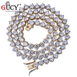 GUCY Men's Hip Hop Bling Necklaces Iced Out 3 Prong Tennis Chain 1 Row 6mm Necklace Men Chain Fashion Jewelry X0509